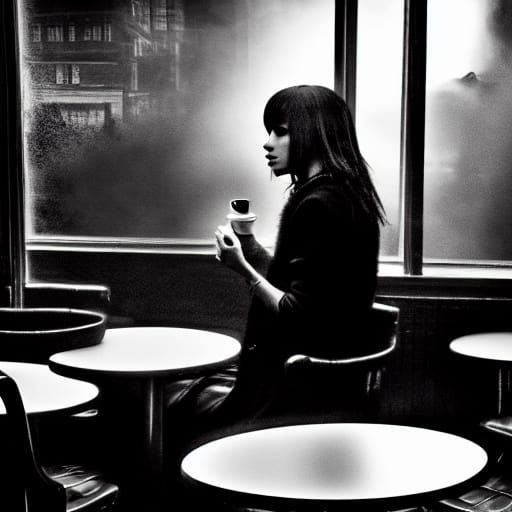 Goth Coffee Shop Scene in Photorealistic Style