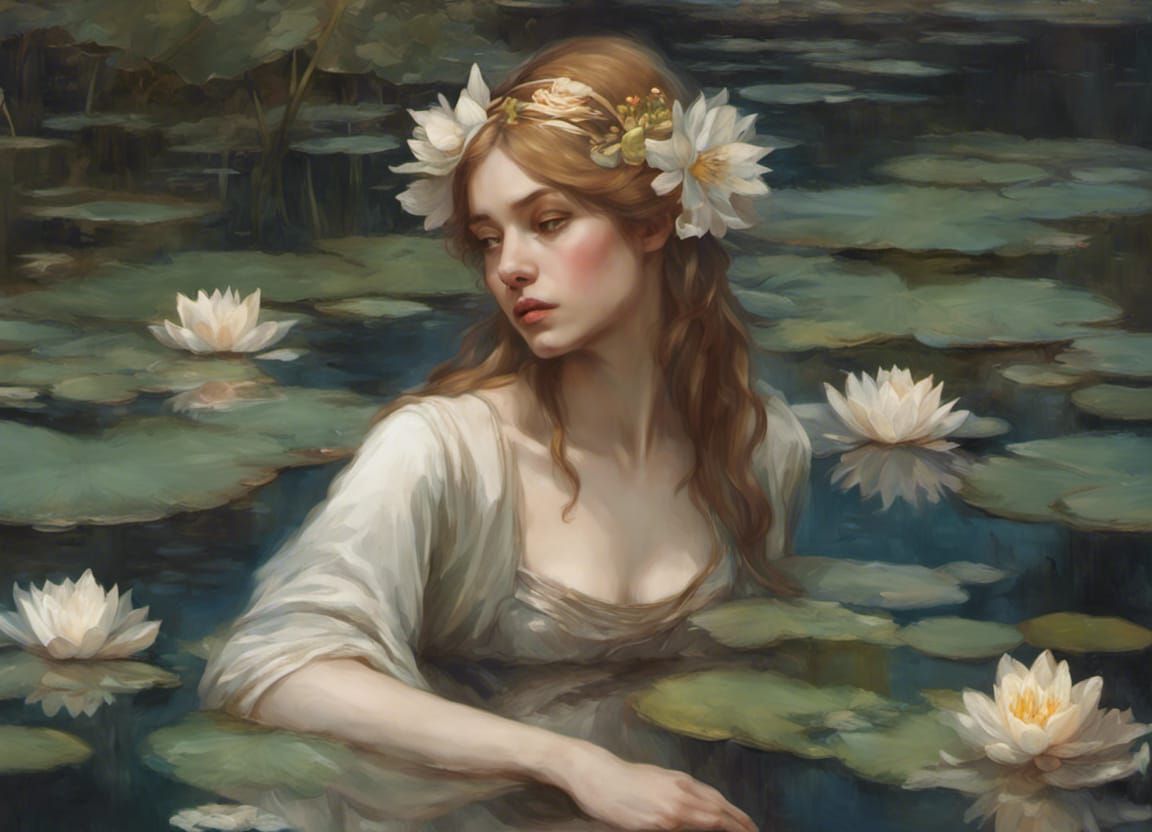 Ophelia in Waterlily Pond: Pre-Raphaelite Portrait