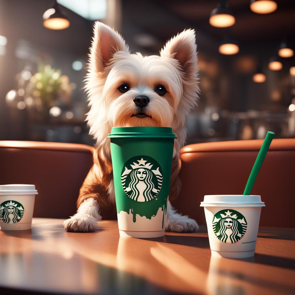 Dog Enjoying Pupachino: Detailed Matte Painting