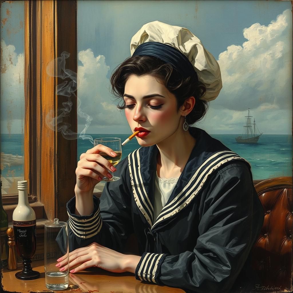 Sailor Smoking in Encaustic Chiaroscuro Style