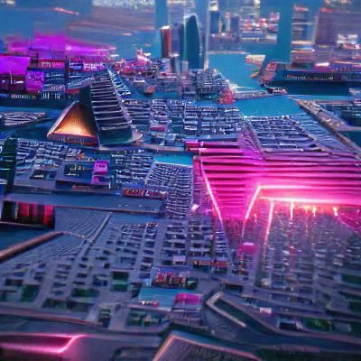 Synthwave Landscape with Neon and Geometric Shapes
