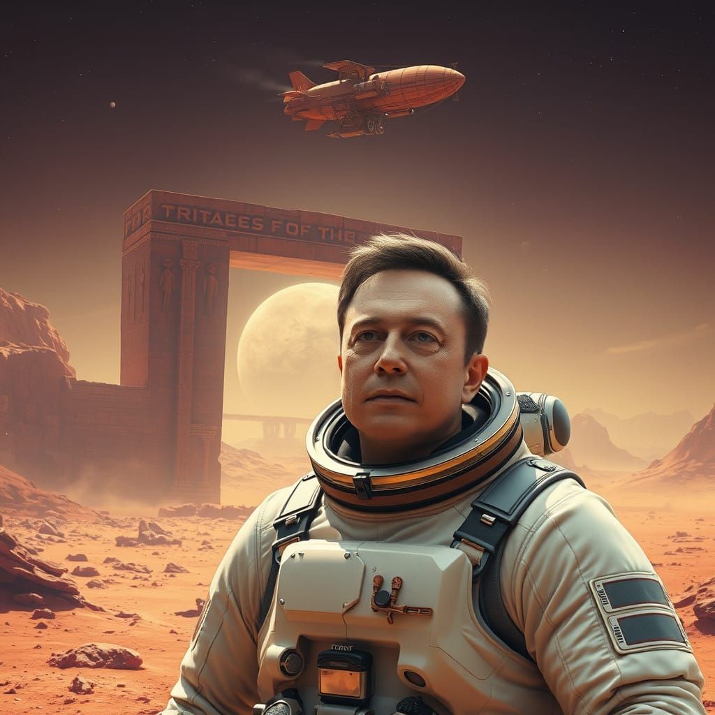 Elon Musk at the Ancient Steampunk Gate of Mars