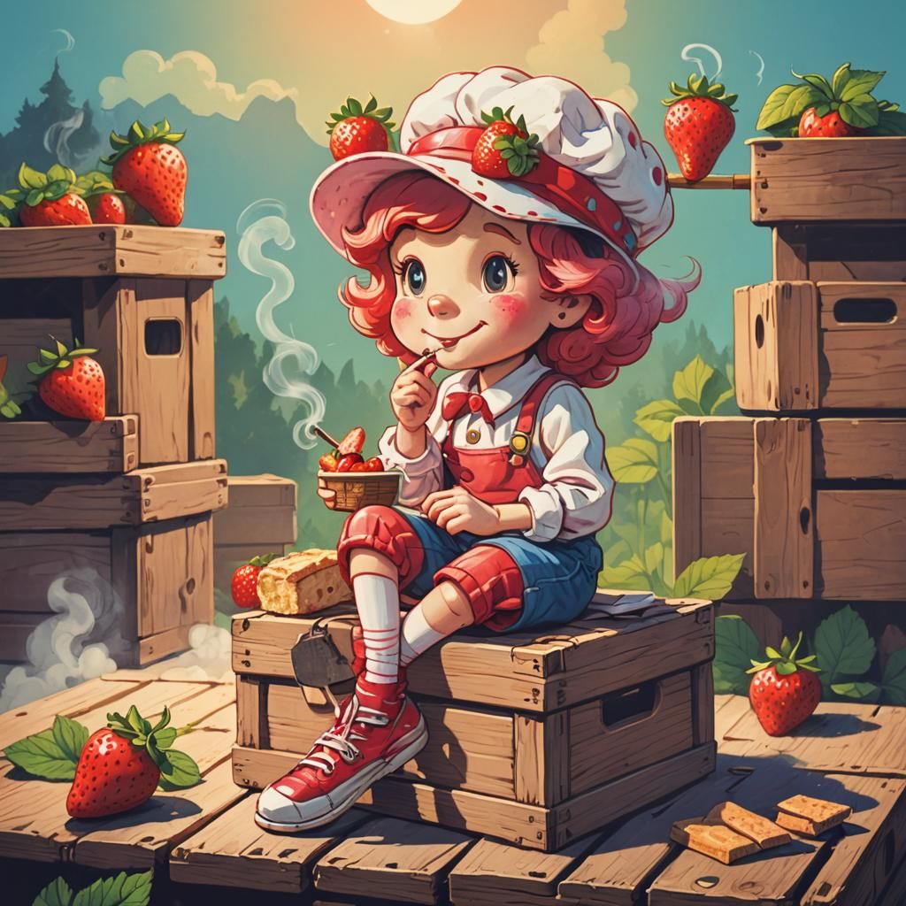 Strawberry Shortcake Smoking in Retro Cartoon Style