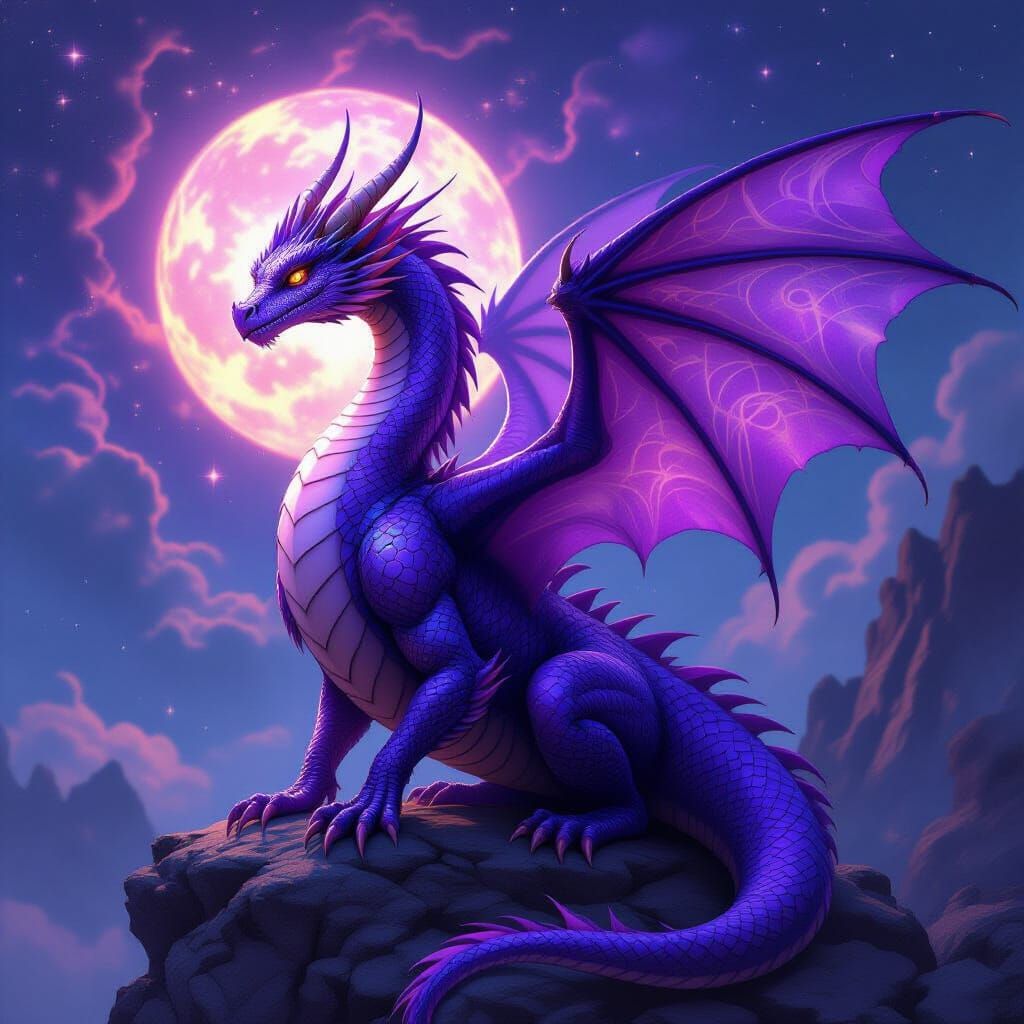 Iridescent Dragon Soaring Through Nebula, Art Nouveau Style