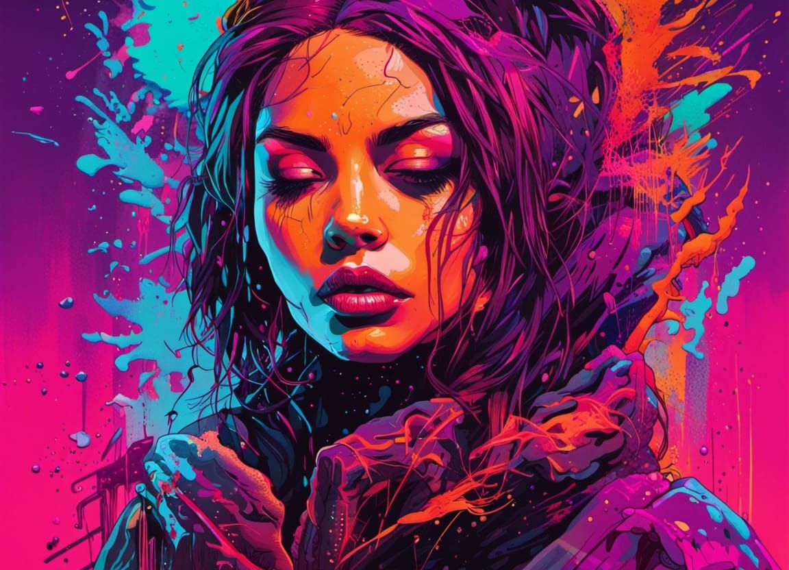 Alien Yakuza Assassin in Black Light Graffiti Art