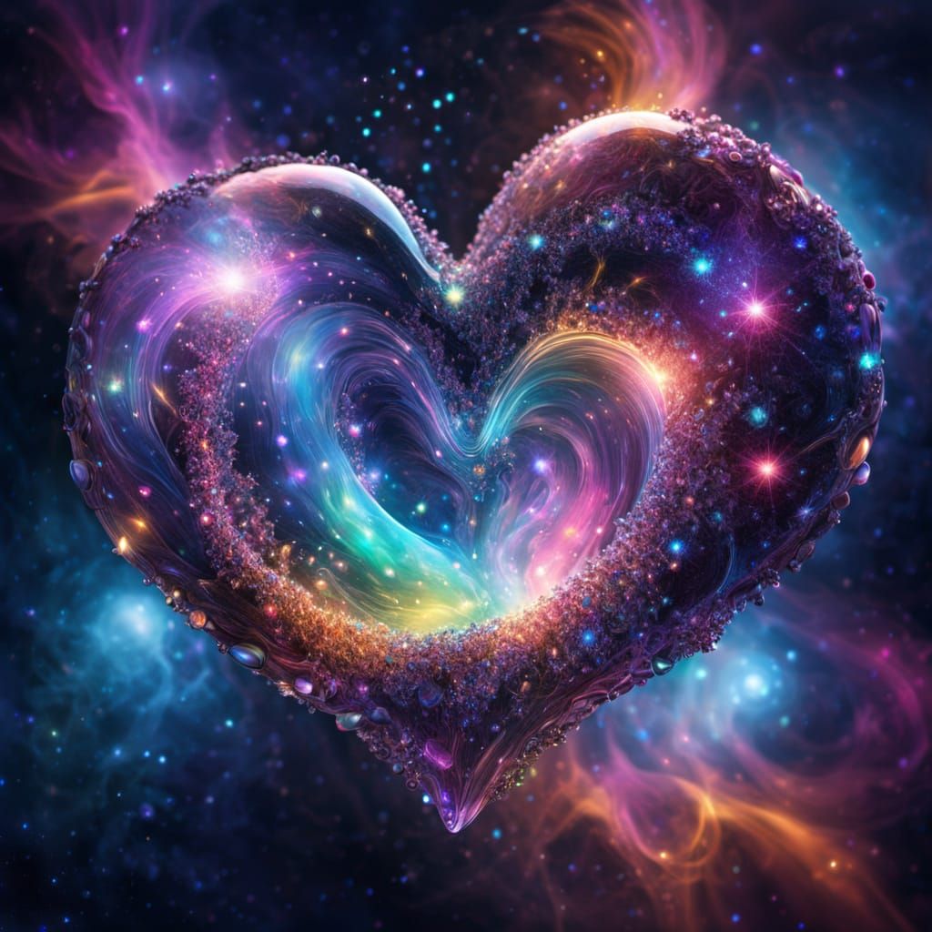 Crystal Heart Pulsing Light in Cosmic Void