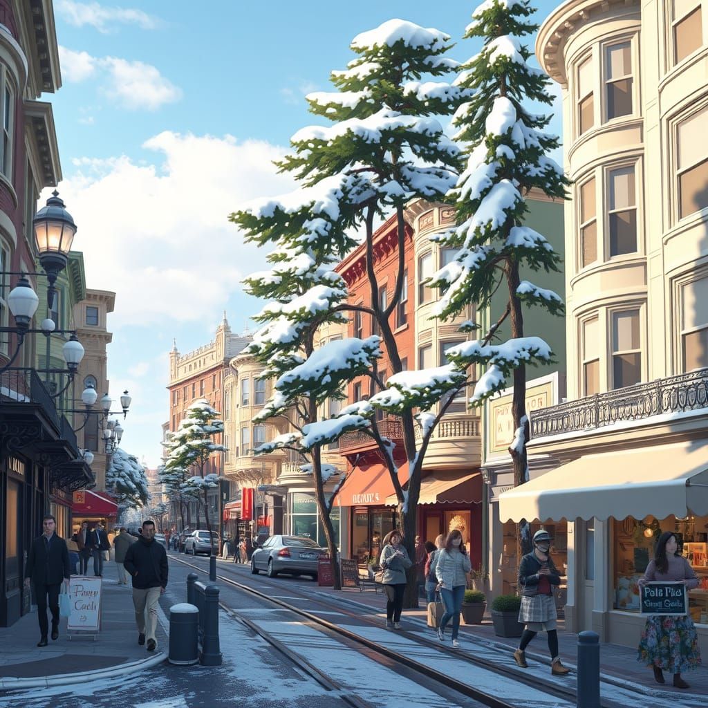 Winter Wonderland in San Francisco's Bustling Streets