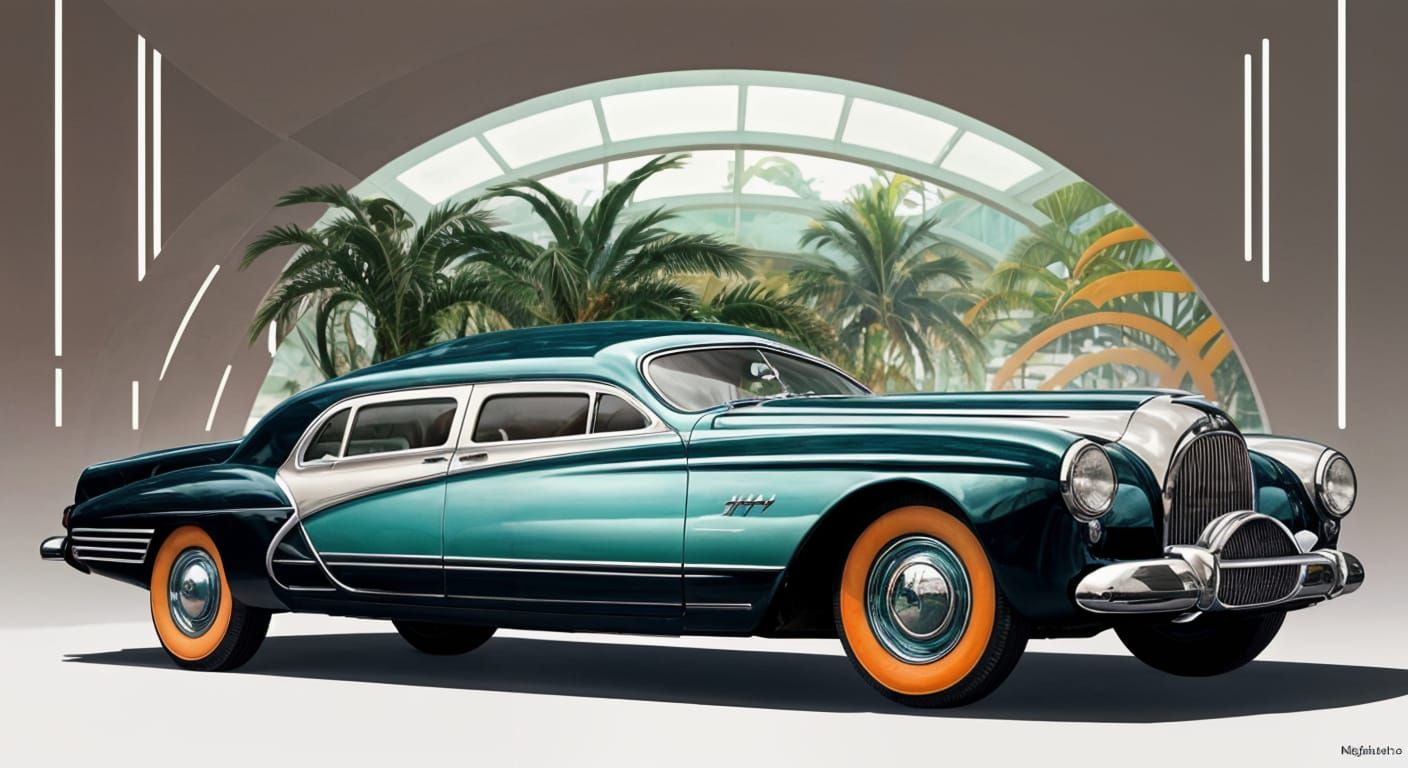 Futuristic 1950s Limousine in Turquoise and Chrome