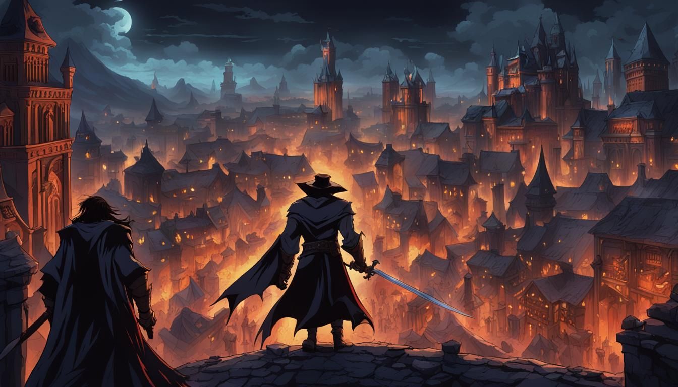 Vampire Hunter in Dark Fantasy Battle Scene