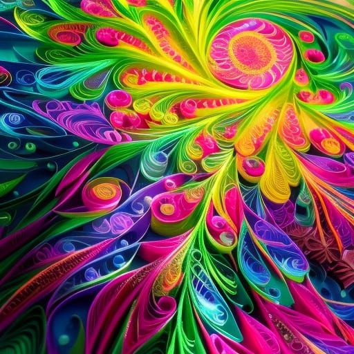 Neon Tree in Hyperdetailed Fractal Quilling Style