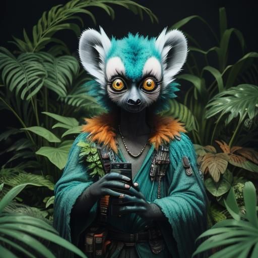 Alien Lemur in Biodome with Blooming Foliage