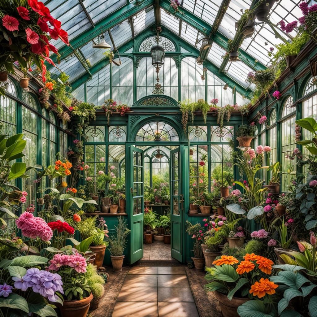 Victorian Greenhouse Paradise: Lush and Colourful