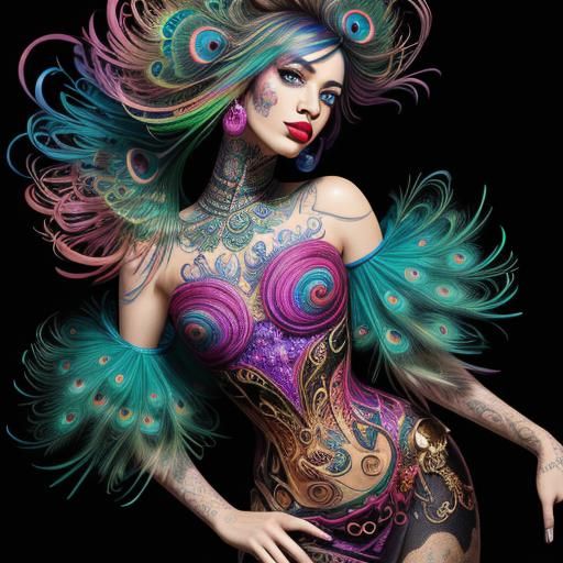 Rainbow Woman Portrait in Baroque Pop Art Style