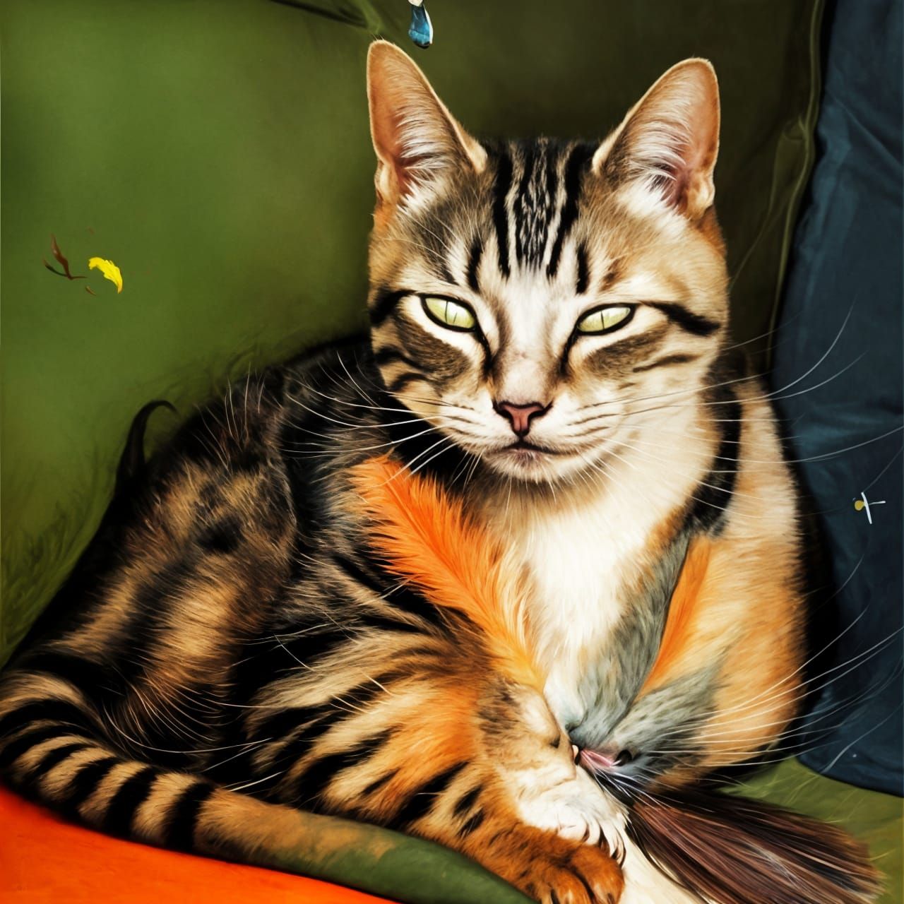 Cat on Pillow: Hyperrealistic Mixed Media Masterpiece