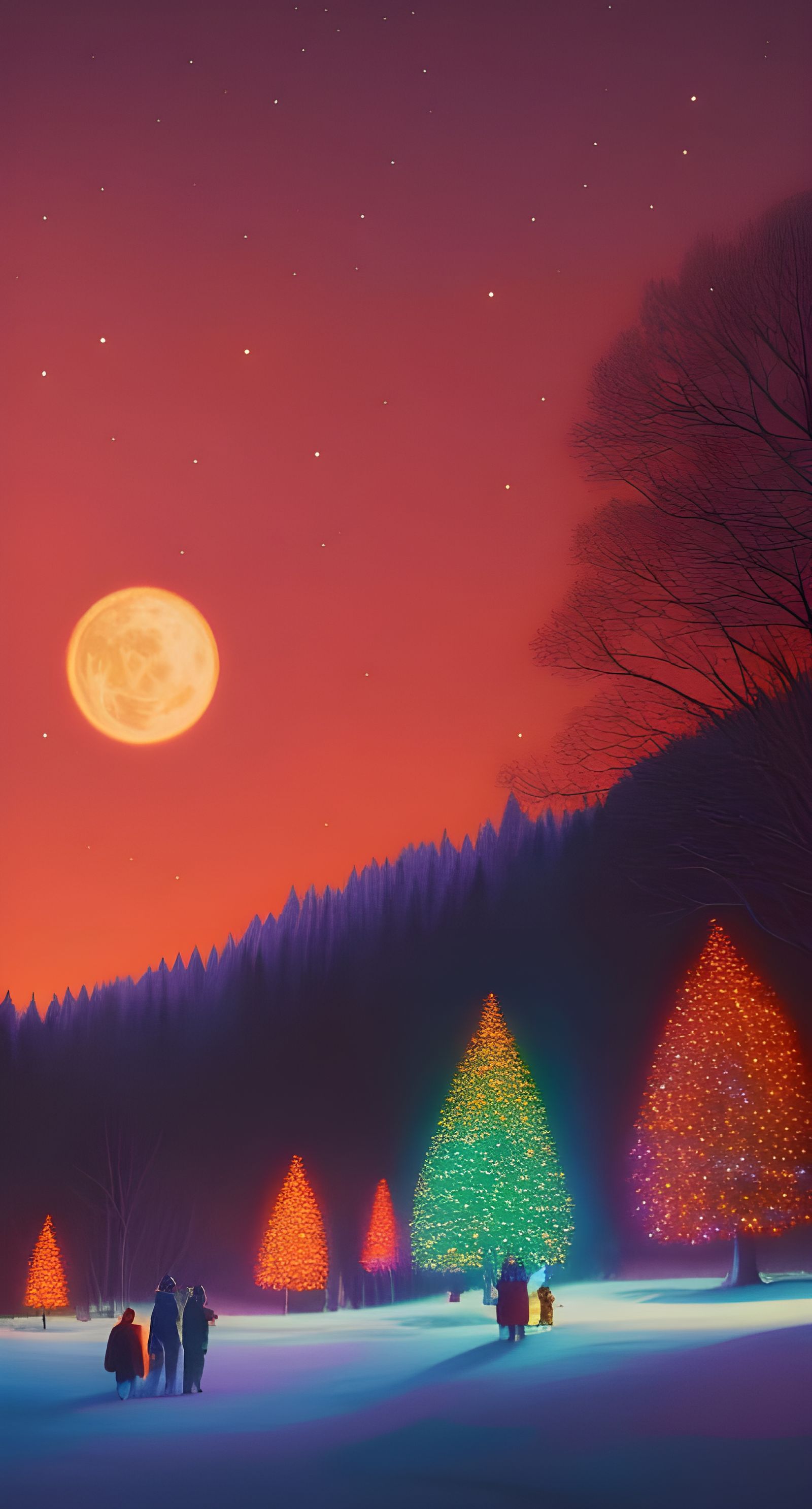 Colorful Christmas Village Lights with Nebula