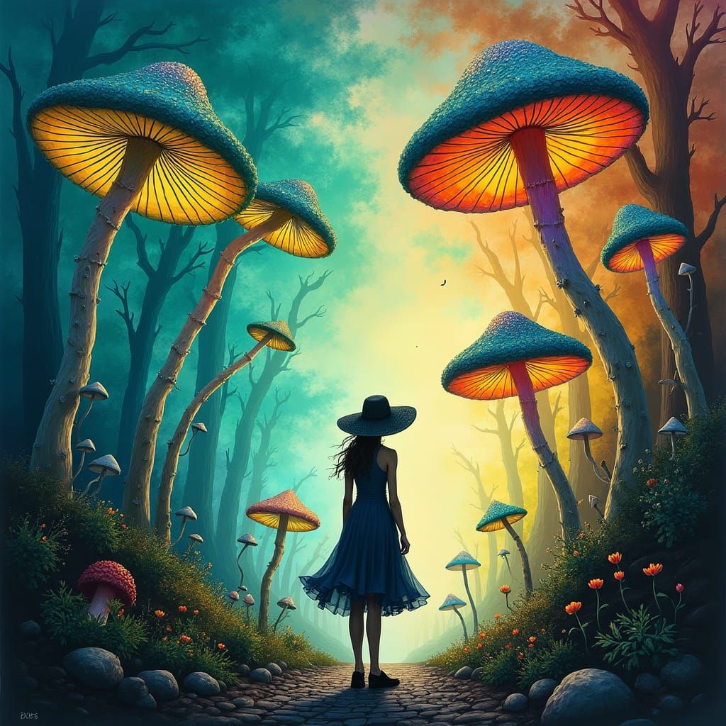 Enchanted Forest Threshold: Whimsical Art in Murakami Style