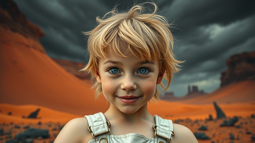 Freckled Girl on Alien Planet, Photorealistic Style
