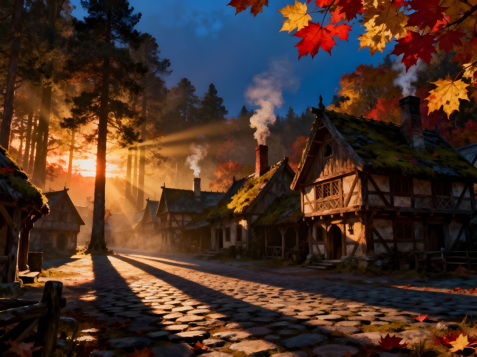 Old Norse Village at Dusk in Autumn
