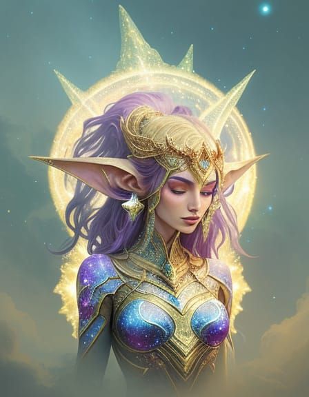 Ethereal Cosmic Heroine with Glowing Symbols