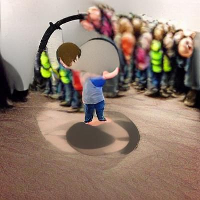 Child Yelling in Crowd of Circular Shapes