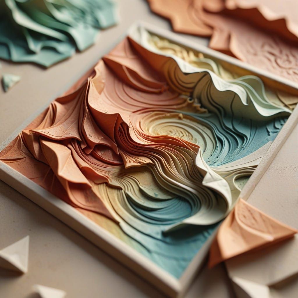 Origami Clay Tile Macro Photograph in 8K