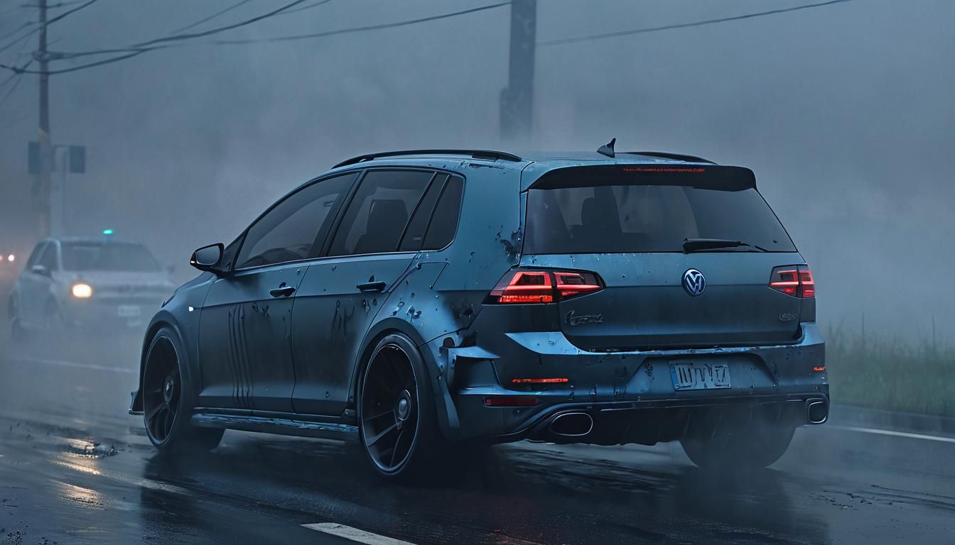Cyberpunk VW Golf 7R Variant in Fog