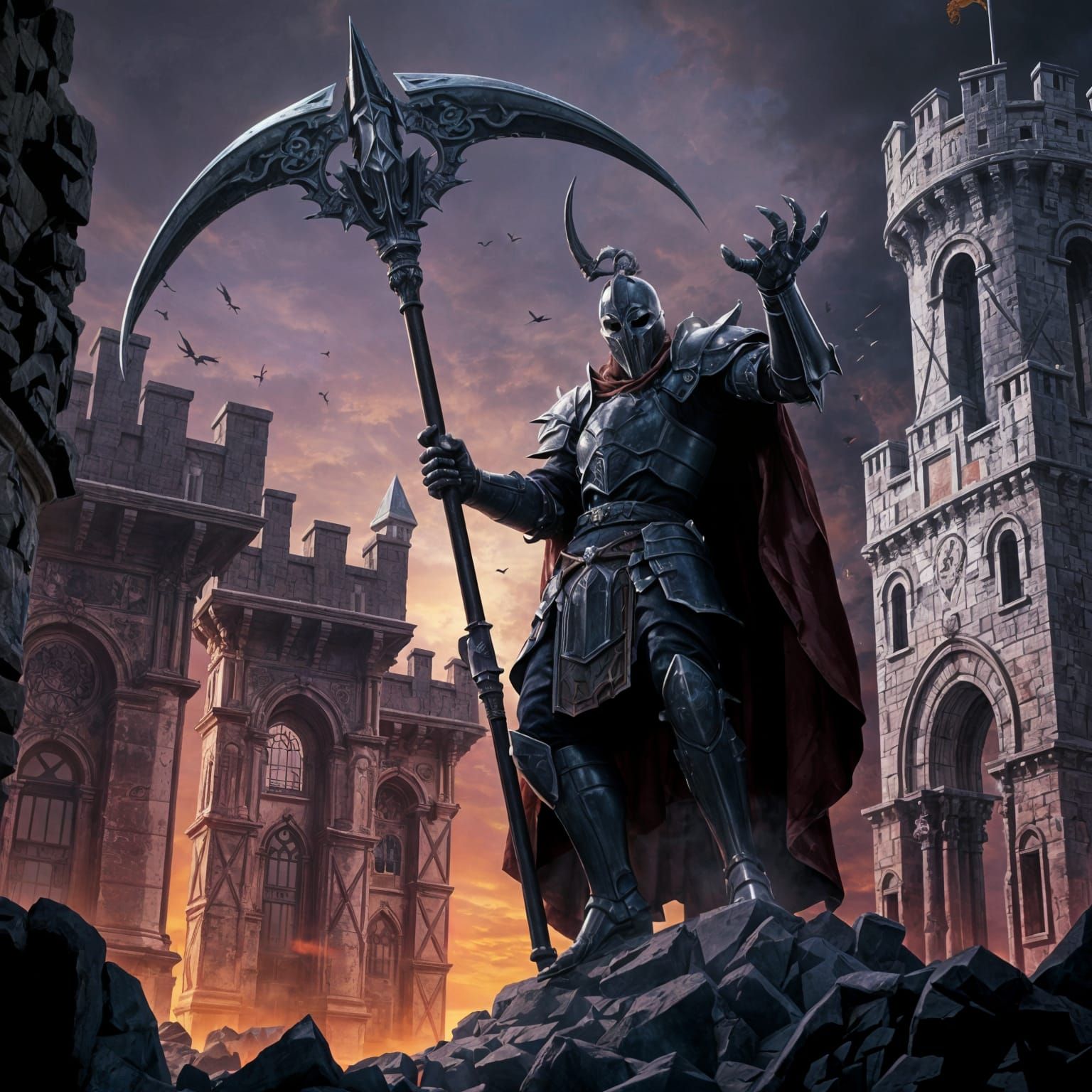 Menacing Knight with Scythe: Dark Fantasy Concept Art