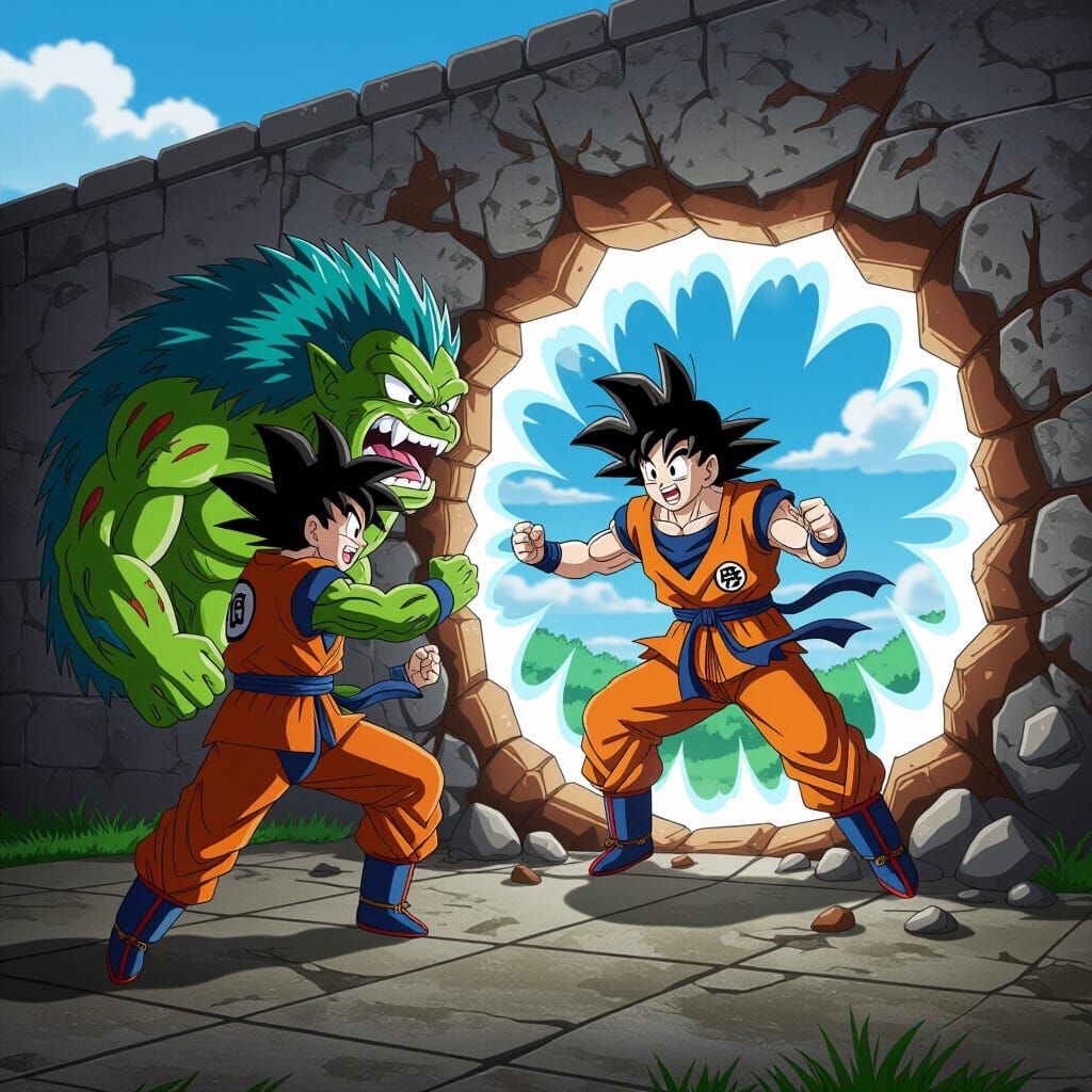 Goku Kicks Monster Through Portal: Real Life Meets Cartoon