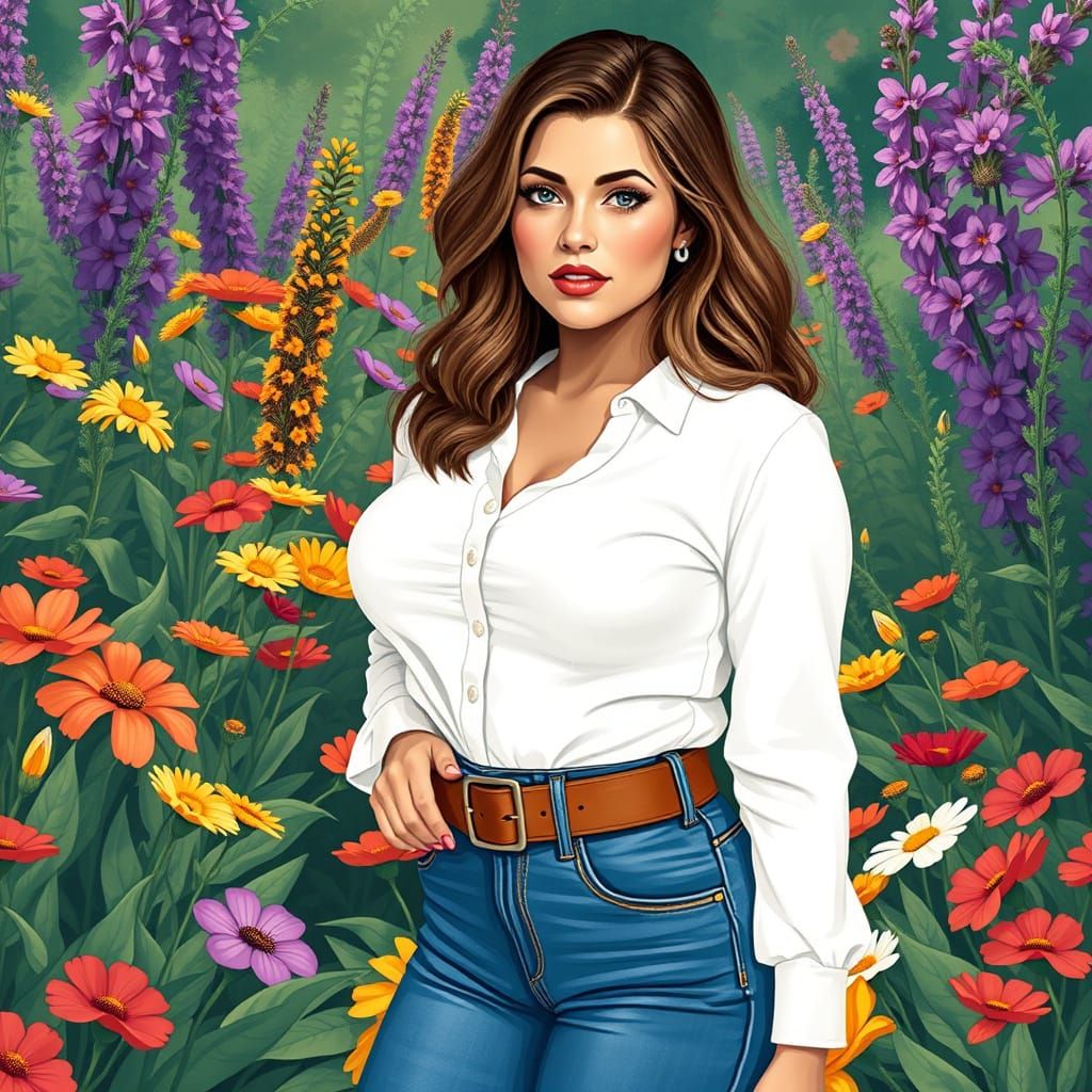 Woman in Flower Garden, Art Nouveau Style