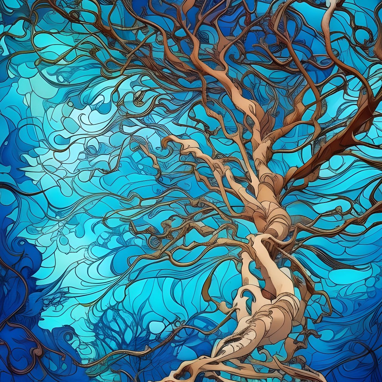 Swirling Water Tree Inspired by Japanese Art