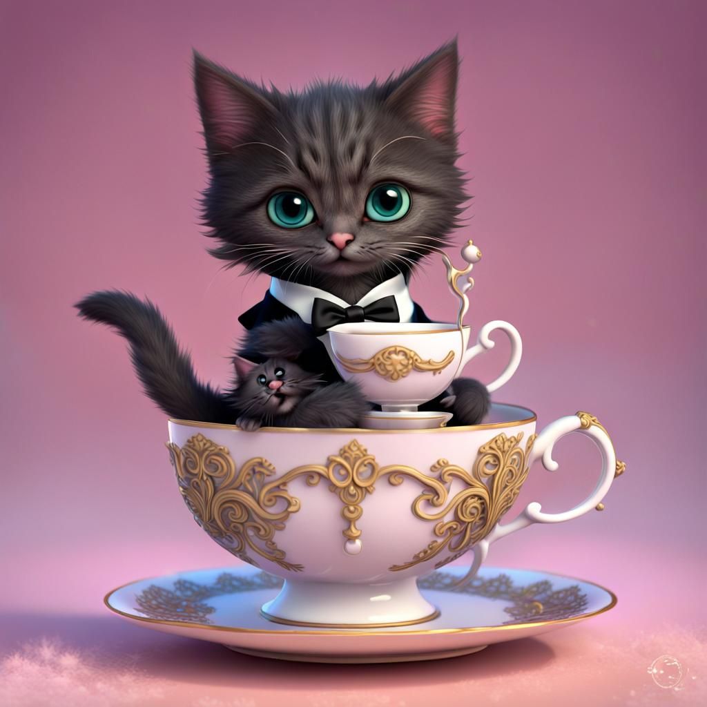 Kittens' Tea Party: 3D Digital Art