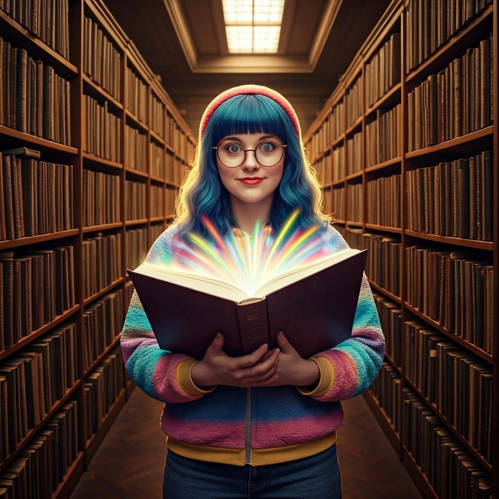 Charming Bookworm in a Whimsical Library