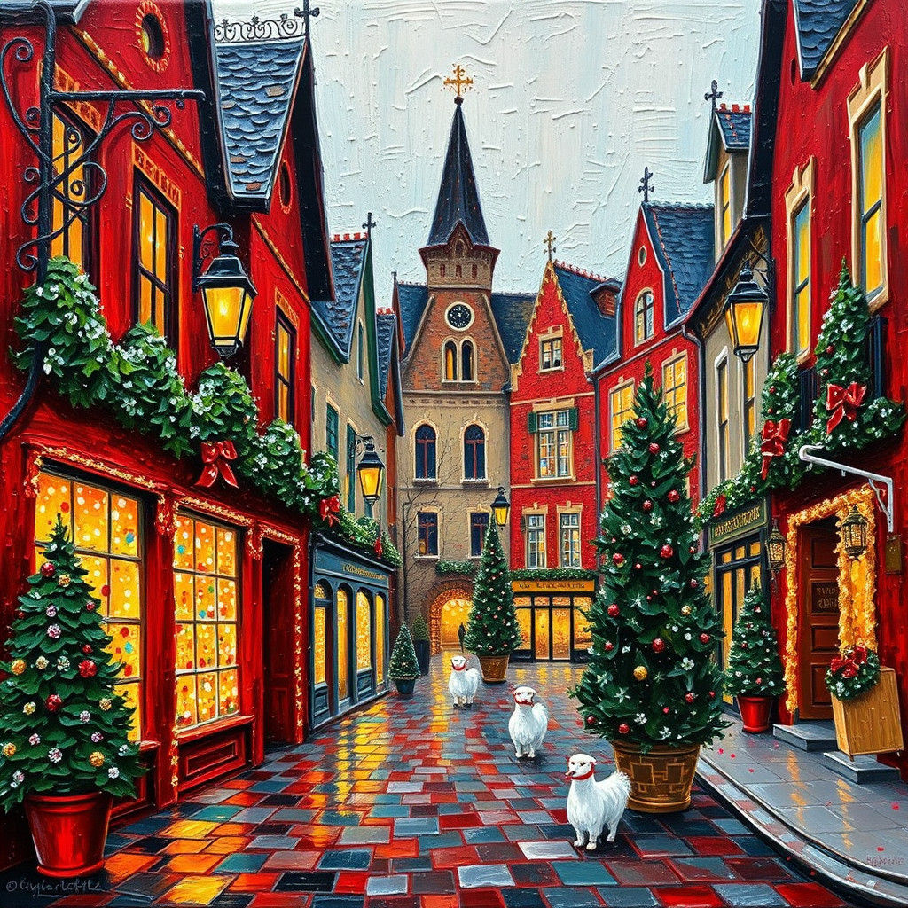 Christmas Street Scene in Impasto Style