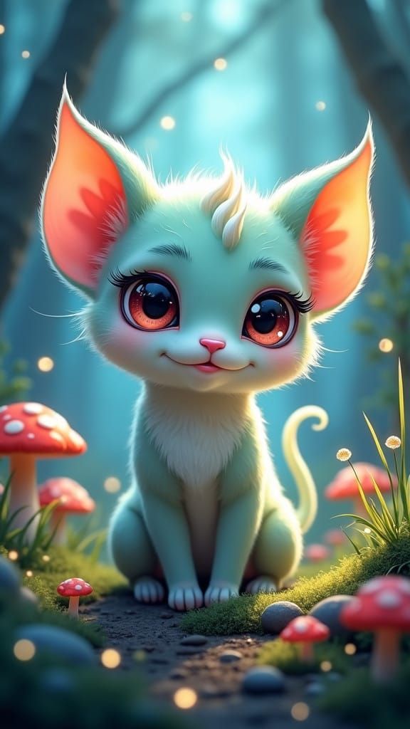 Delicate, Glowing Forest Spirit in Whimsical Landscape