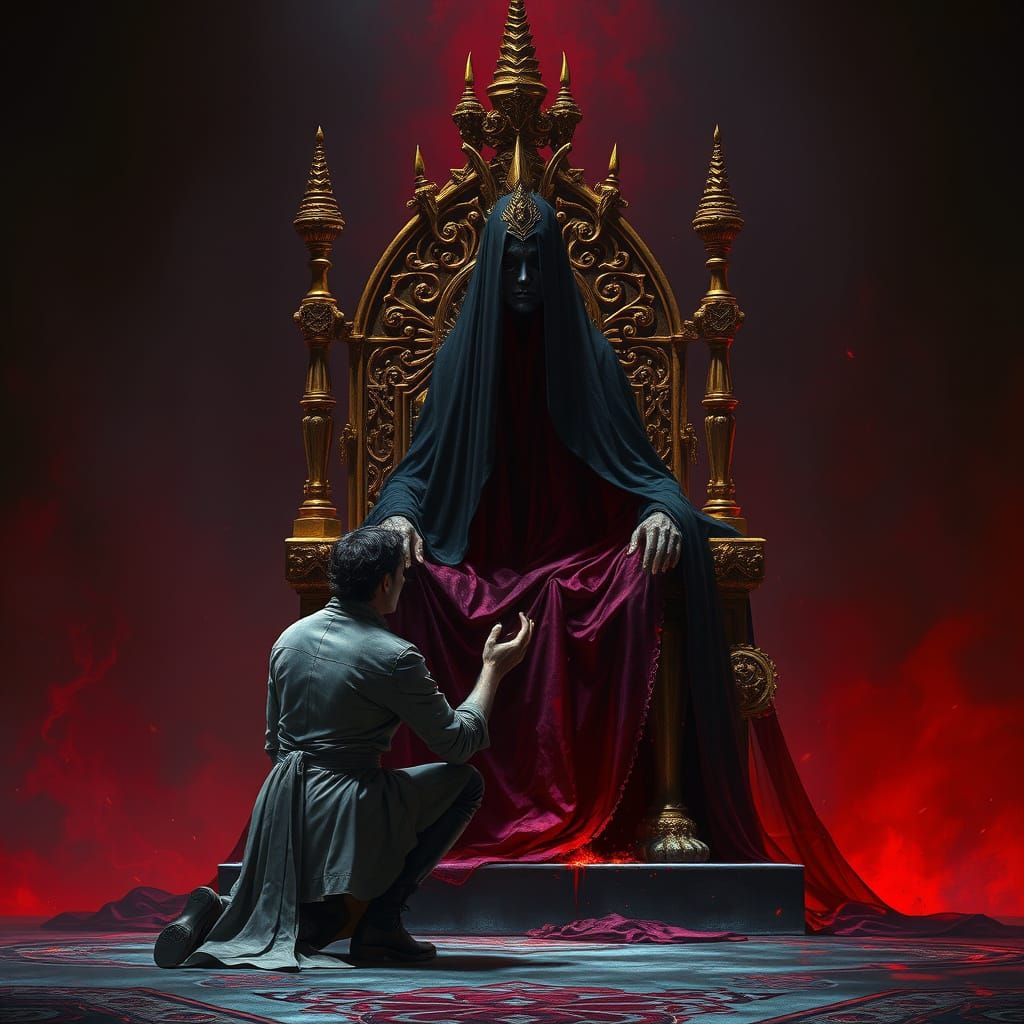 Dark Fantasy Goddess on Golden Throne