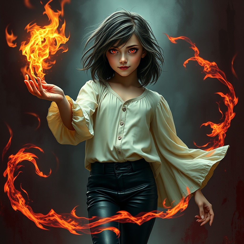 Dark Fantasy Adolescent Girl Summons Infernal Magic