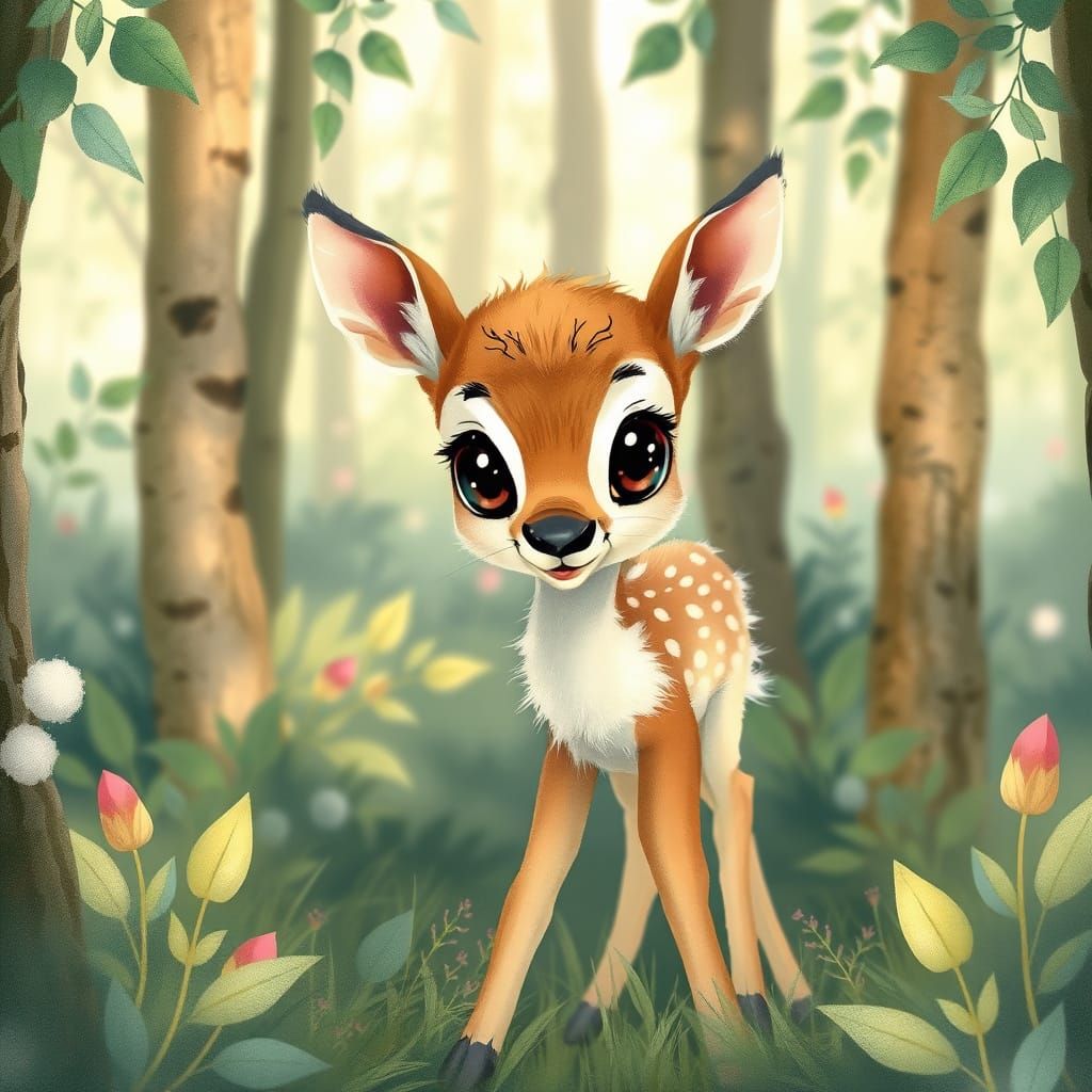 Whimsical Fawn in a Dreamy Forest