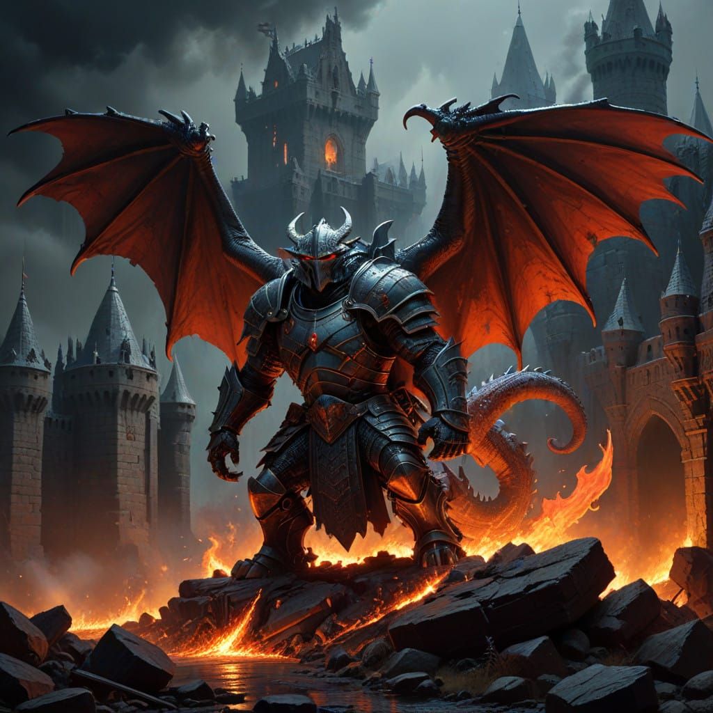Epic Red Dragon Soars Above Medieval Castle in Flames