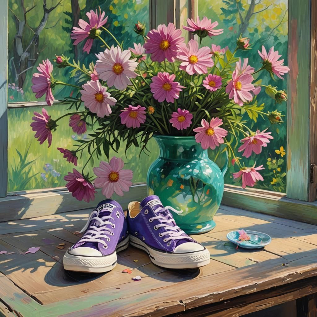Expressionist Converse Shoe Still Life as Impasto Painting