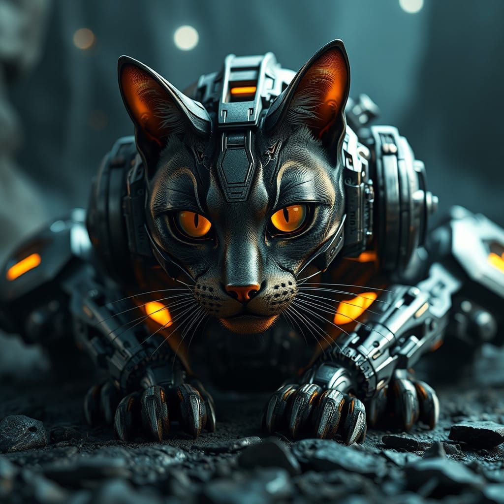 Epic Sci-Fi Cat Robot in Futuristic Setting
