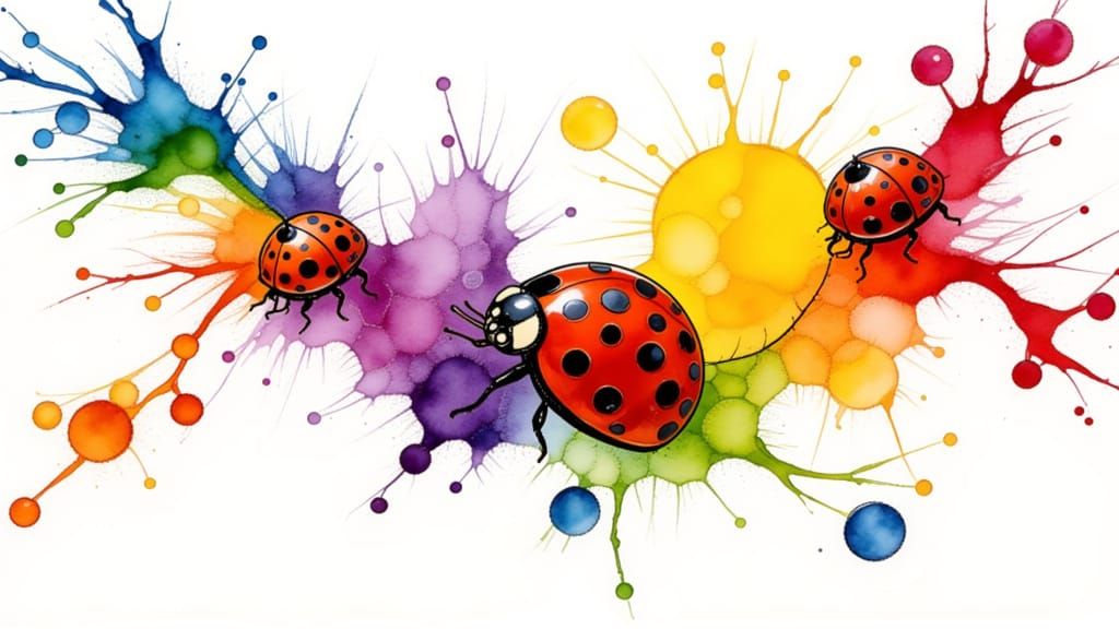 Vibrant Watercolor Ladybugs in Abstract Composition