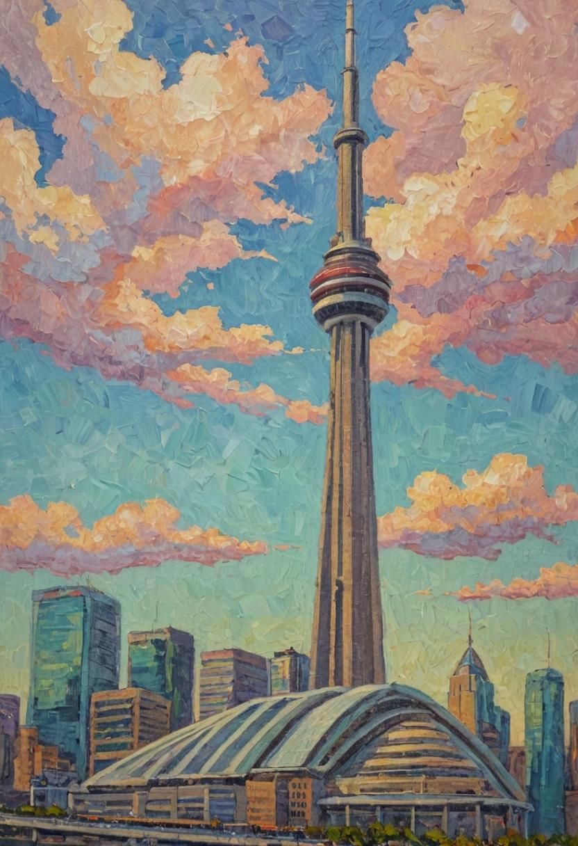 CN Tower: Neo-Impressionist Expressionist Oil Painting