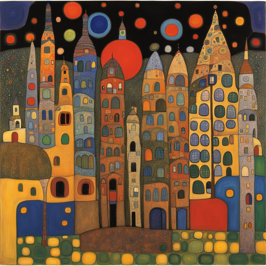 Abstract Art Nouveau Painting in Klimt Hundertwasser Style