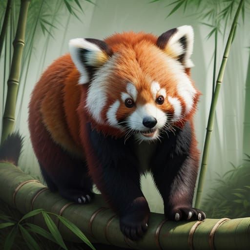 Curious Red Panda in Detailed Bamboo Forest