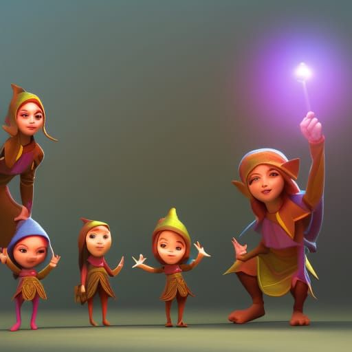 Stylized 3D Elves in Bright Cinematic Scene