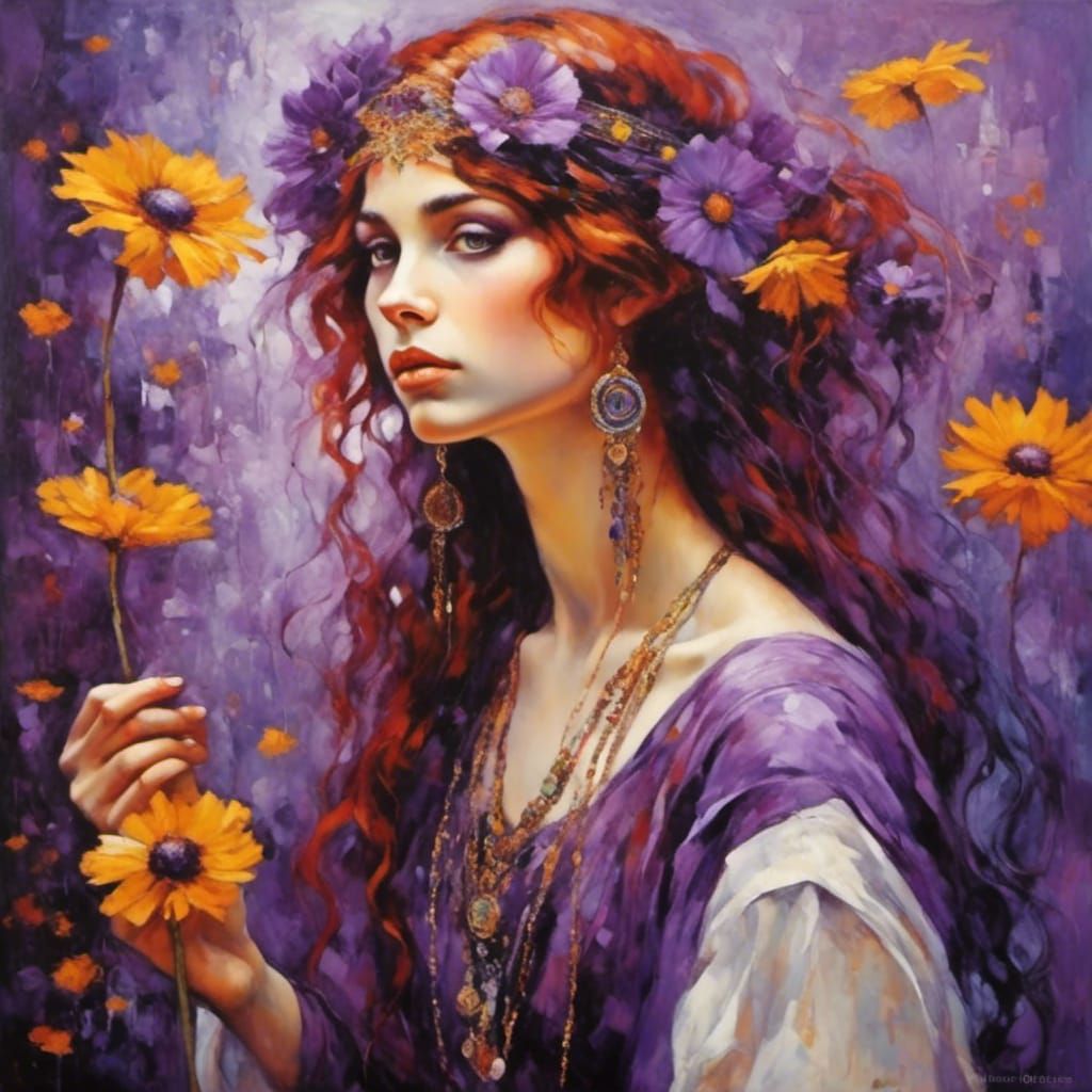 Psychedelic Gypsy Girl in Renoir, Klimt, Botticelli Style