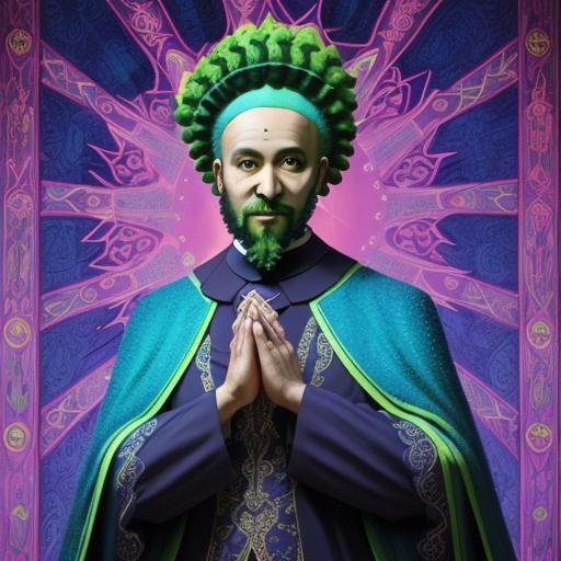 Broccoli-Bearded Bishop in Botticelli-Inspired Digital Art