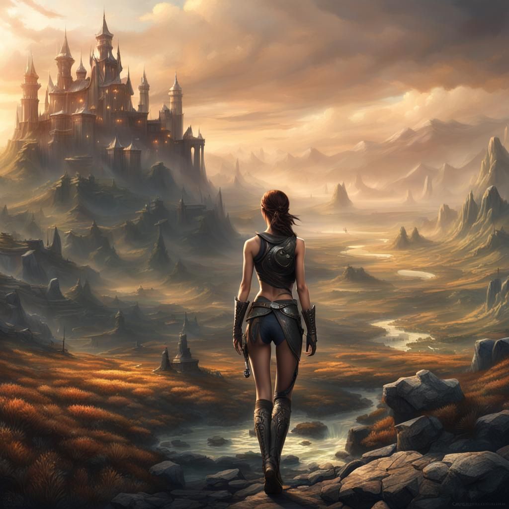 Cinematic Fantasy Landscape with Woman