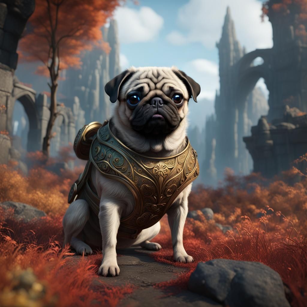 Fantastical Pug Portrait in Detailed Matte Style