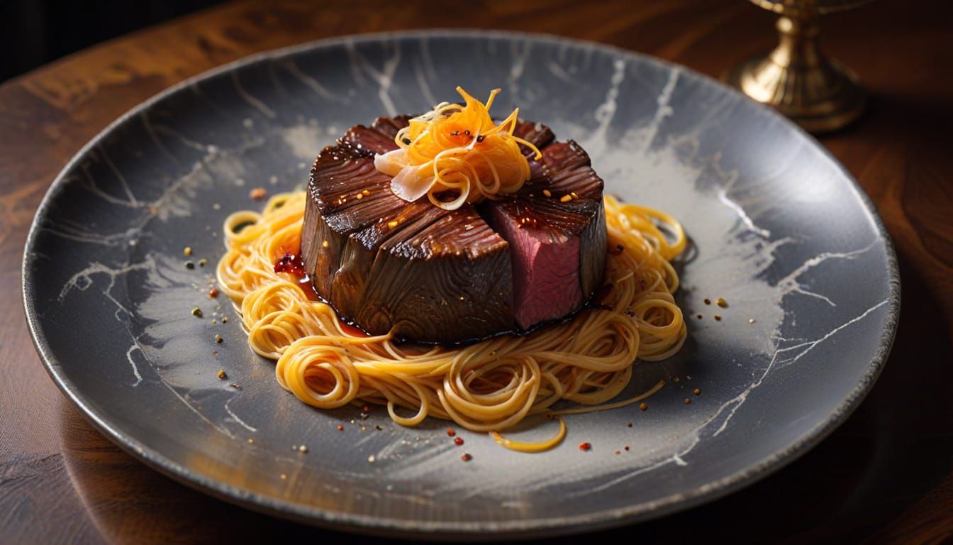 A5 Wagyu Beef Medallion in Vivid Oil Painting Style